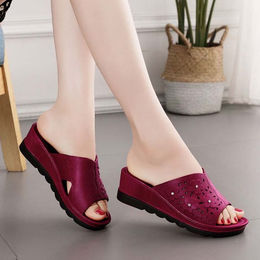 Produktbild von Weiches Leder Dicke Sohle Keilabsatz Pantoletten Damen Peep Toe Mode Damen Sandalen Erhöhen die Höhe Komfort Rutschfest Sommer 38