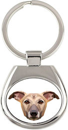 Produktbild von Whippet geometrischer Schlüsselanhänger mit Foto und Aufschrift Art-Dog weiß