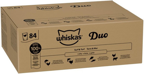 Produktbild von Whiskas 1+ Adult Beutel 84 x 85 g - Surf and Turf Duo in Gelee