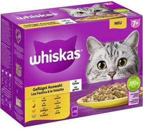 Produktbild von Whiskas 7+ Geflügel Auswahl in Gelee Senior Katzenfutter - 12 x 85 g