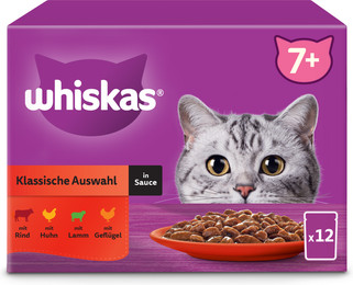 Produktbild von Whiskas 7+ Katzenfutter Klassische Auswahl in Sauce - 12 x 85 g