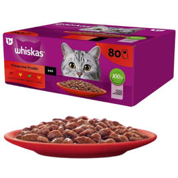 Produktbild von WHISKAS Adult Classic Meals Nassfutter mit Rind, Huhn, Lamm, Geflügel - 80 x 85 g