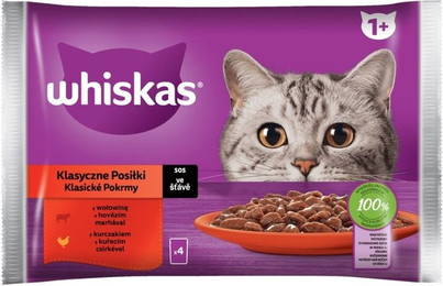 Produktbild von WHISKAS Adult Classic Meals Nassfutter mit Rind und Huhn - 4 x 85 g