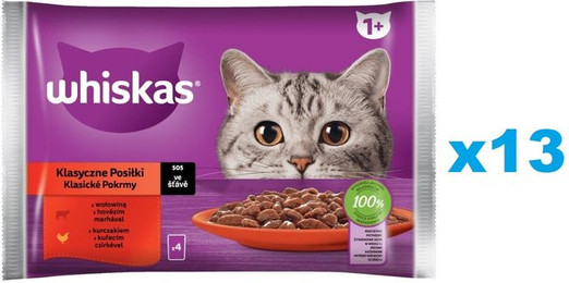 Produktbild von WHISKAS Adult Classic Meals Nassfutter mit Rind und Huhn - 52 x 85 g