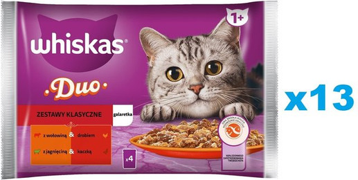 Produktbild von WHISKAS Adult Classic Nassfutter mit Rind, Geflügel, Lamm und Ente - 52 x 85 g