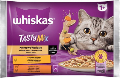 Produktbild von WHISKAS Adult Creamy Variations Nassfutter für Katzen mit Huhn, Lamm und Pute - 4 x 85 g