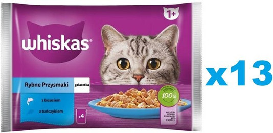Produktbild von Whiskas Adult Fisch-Auswahl in Gelee mit Lachs und Thunfisch - 52 x 85 g