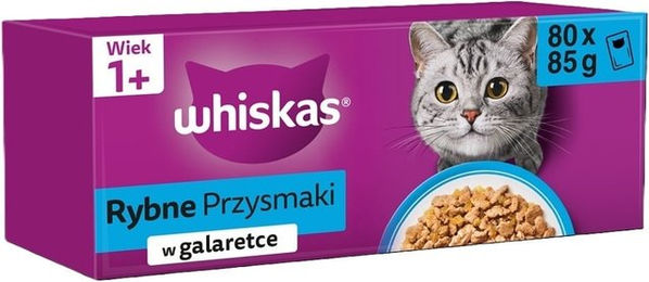 Produktbild von WHISKAS Adult Fischsnacks 80x85g feuchte Vollnahrung für erwachsene Katzen in Gelee