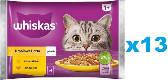 Produktbild von WHISKAS Adult Nassfutter für Katzen mit Huhn und Truthahn in Gelee - 52 x 85 g