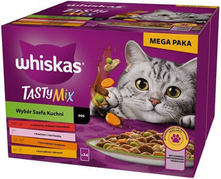 Produktbild von WHISKAS Adult Tasty Mix in Soße mit Rind, Lachs, Huhn, Pute, Kabeljau - 24 x 85 g