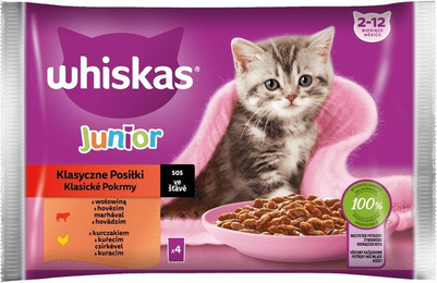 Produktbild von Whiskas Junior Katzennassfutter mit Rind und Huhn in Sauce - 20 x 85 g