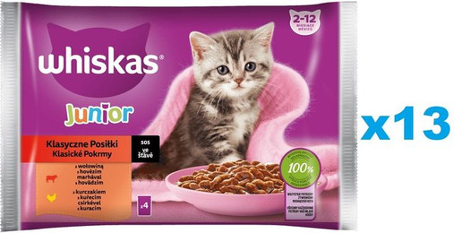 Produktbild von Whiskas Junior Katzennassfutter mit Rind und Huhn in Sauce - 52 x 85 g