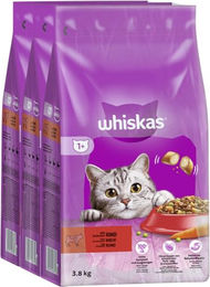 Produktbild von Whiskas Katzen Trockenfutter Adult 1+ Rind 3 x 3,8 kg