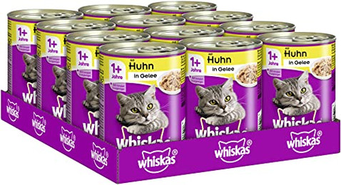 Produktbild von Whiskas Katzenfutter Nassfutter Adult 1+ mit Huhn in Gelee - 12 x 400 g