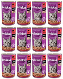 Produktbild von Whiskas Katzenfutter Nassfutter Adult 1+ mit Rindfleisch in Sauce - 12 x 400 g