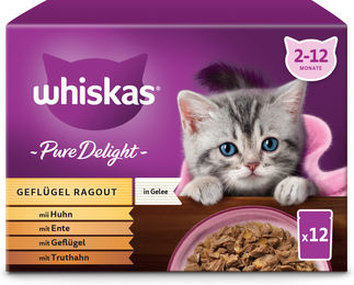 Produktbild von Whiskas Multipack 12x85g Pure Delight Geflügel Ragout in Gelee Junior - 1.020 g
