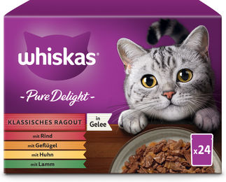 Produktbild von Whiskas Multipack 24x85g Pure Delight Klassisches Ragout in Gelee - 2.040 g