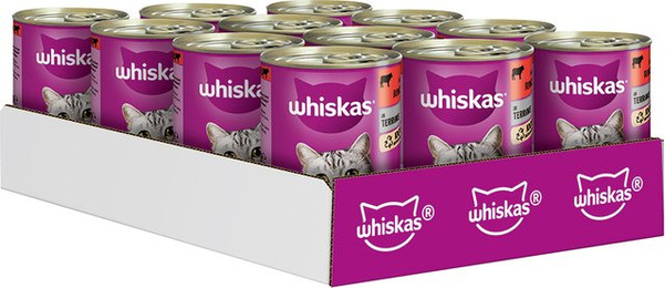 Produktbild von Whiskas Nassfutter 1+ mit Rind in Terrine - 12 x 400 g