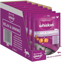 Produktbild von WHISKAS Relax & Unwind Leckerlis mit Huhn für Katzen - 8 x 45 g