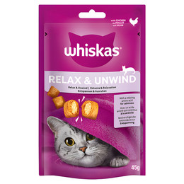 Produktbild von WHISKAS Relax & Unwind Leckerlis mit Huhn für Katzen - 8 x 45 g