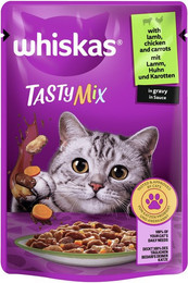 Produktbild von Whiskas  TastyMix in Sauce 85 Gramm Katzennassfutter Sparpaket 56 x 85 Gramm Lamm mit Huhn & Karotte