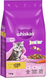 Produktbild von Whiskas Trocken Junior mit Huhn Katzentrockenfutter 2 x 1,9 Kilogramm