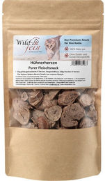 Produktbild von Wild & Fein Hühnerherzen, Snack für Katzen, gefriergetrocknet, 50g, Ergänzungsfuttermittel für: Katze