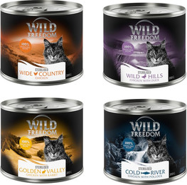 Produktbild von Wild Freedom Adult Sterilised 6 x 200 g - getreidefreie Rezeptur - Mixpaket (2x Huhn pur, 2x Huhn & Seelachs, 1x Huhn & Kaninchen, 1x Huhn & Ente)