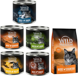 Produktbild von Wild Freedom Kombi-Paket: Adult Nassfutter + "Wide Country" Trockenfutter - 24 x 200 g Golden Valley: Kaninchen & Huhn + 2 x 2 kg Geflügel
