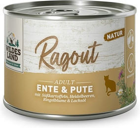 Produktbild von Wildes Land 180g Ragout Ente&Pute+Süßkartoffel Ente & Pute mit Süßkartoffel 12x 180g