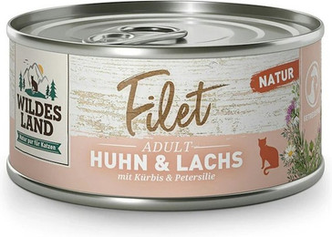 Produktbild von Wildes Land 80g Filet Thunfisch Pur Huhn & Lachs mit Kürbis 24x 80g