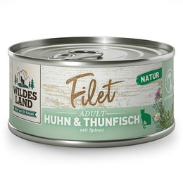 Produktbild von Wildes Land 80g Filet Thunfisch Pur Huhn & Thunfisch 24x 80g