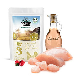 Produktbild von Wildes Land Bio Adult Huhn mit Lachsöl Katzenfutter - 12 x 85 g