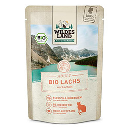 Produktbild von Wildes Land Bio Adult Lachs mit Lachsöl Nassfutter für Katzen - 12 x 85 g