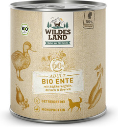 Produktbild von Wildes Land Bio Ente mit Süßkartoffel & Birne Adult - 24 x 800 g