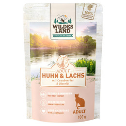 Produktbild von Wildes Land Cat Classic Adult Huhn und Lachs mit Distelöl - 12 x 100 g