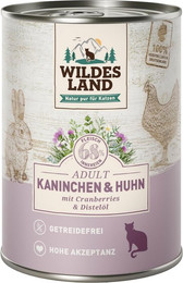 Produktbild von Wildes Land Cat Classic Adult Kaninchen und Huhn mit Distelöl - 6 x 400 g
