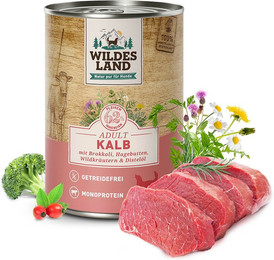 Produktbild von Wildes Land Classic Adult Kalb mit Brokkoli, Hagebutte, Wildkräutern und Distelöl - 6 x 400 g