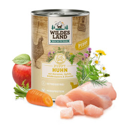Produktbild von Wildes Land Classic Puppy Huhn mit Karotte, Apfel und Wildkräutern - 6 x 400 g