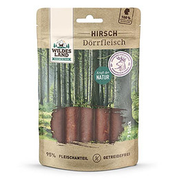 Produktbild von Wildes Land Dörrfleisch Hirsch Kausnack - 7 x 150 g