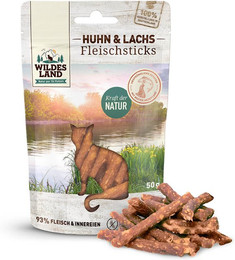 Produktbild von Wildes Land Fleischsticks Huhn & Lachs - 50 g