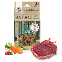 Produktbild von Wildes Land Fleischwürfel Wild mit Karotte und Preiselbeeren - 6 x 100 g