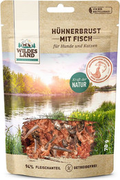 Produktbild von Wildes Land Hühnerbrust mit Fisch Fleischsnack - 70 g