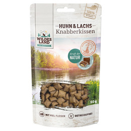 Produktbild von Wildes Land Knabberkissen Huhn und Lachs - 12 x 50 g