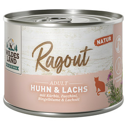 Produktbild von Wildes Land Ragout Huhn & Lachs mit Kürbis - 6 x 180 g