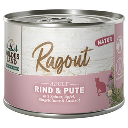 Produktbild von Wildes Land Ragout Rind & Pute mit Spinat Äpfeln Ringelblume & Lachsöl - 6 x 180 g
