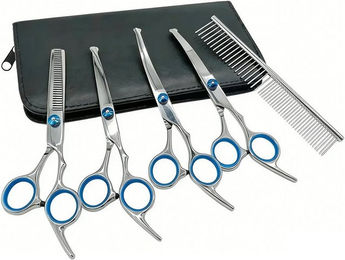 wohnTRAUM24 Hundeschermaschine Scherenset für Hunde, Profiset inkl Tasche und Kamm, Hundefellpflege, 6-teilig, Schere,Gebogene,Gerade Schere, Fellpflegekamm – Bild 1 von 5