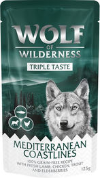 Produktbild von Wolf of Wilderness Adult Triple Taste Mediterranean Coastlines Lamm Huhn Forelle - 12 x 125 g