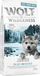 Produktbild von Wolf of Wilderness Junior "Blue River" - Freilandhuhn & Lachs - Sparpaket: 2 x 12 kg