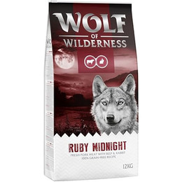 Produktbild von Wolf of Wilderness Kombi-Paket Adult Trockenfutter Ruby Midnight Rind & Kaninchen + Kaninchenohren mit Fell Snacks - 12 kg
